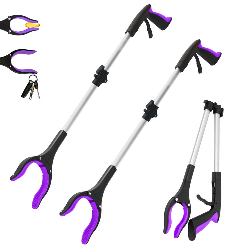 2 Pack 32 inch FDA Registered GrabRunner Heavy Dutyup to 10 lbs Reacher Grabber Tool with Strong Magnetic New Purple